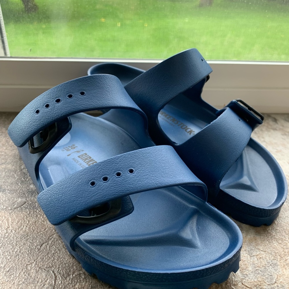 Brand new, blue Birkenstock’s 36